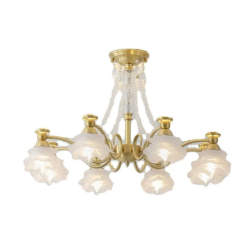 

French light luxury projection chandelier American retro flower glass living room cream wind study master bedroom room lamps