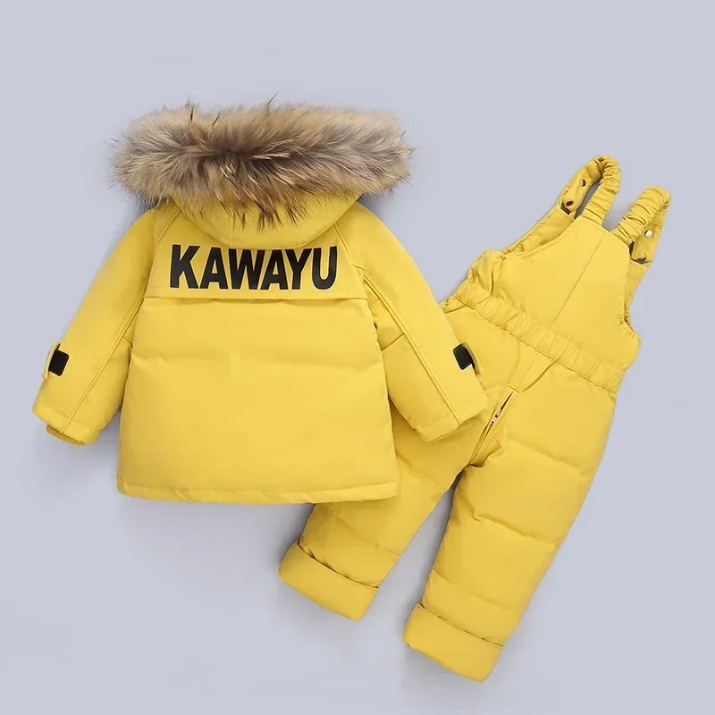 Children Duck Down Coat Jacket + Jumpsuit Toddler Girl Boy Clothes Set Kids Snowsuits Winter Outfit Suit Warm Baby Overalls 1-4Y