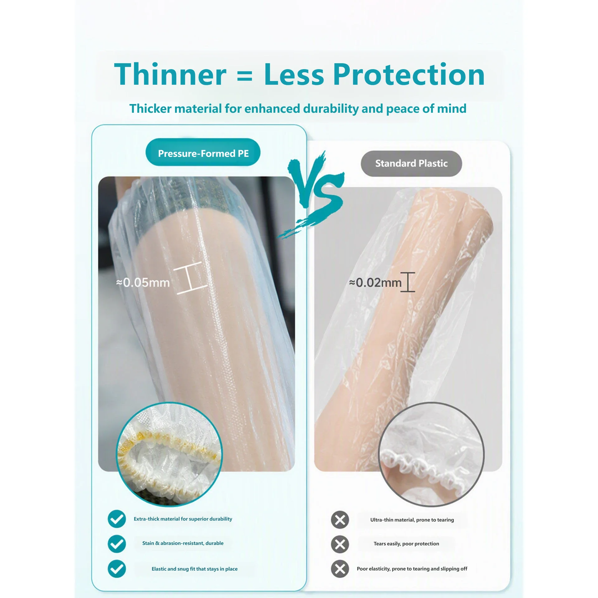 Disposable PE Protective Sleeve Covers 39cm Long Waterproof Oilproof Stain Resistant Elastic Cuff Arm Sleeves for Office Kitchen