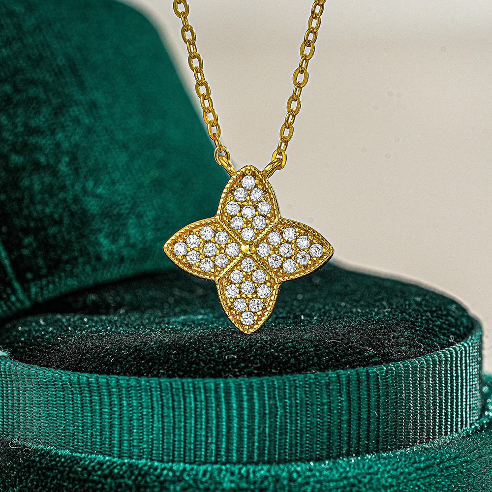 18k-gold-moissanite-necklace-women's-trendy-korean-version-collarbone-chain-simple-four-cornered-star-platinum-pt950-pendant