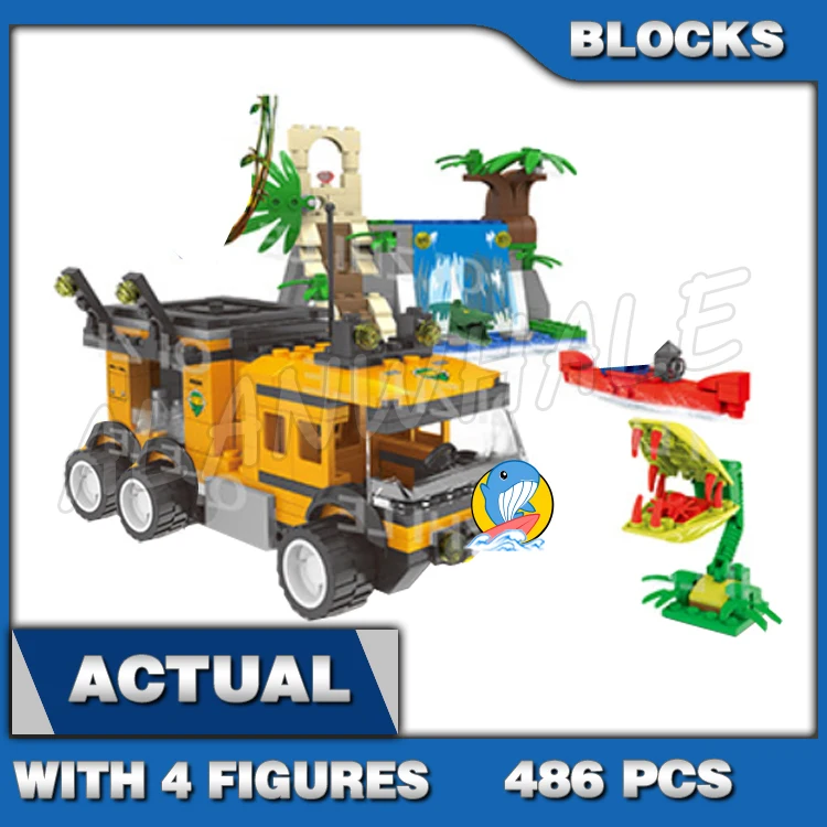 486pcs City Jungle Mobile Lab Waterfall Kayak Venus Flytrap Explorer 10711 Building Block Toys Compatible With Model