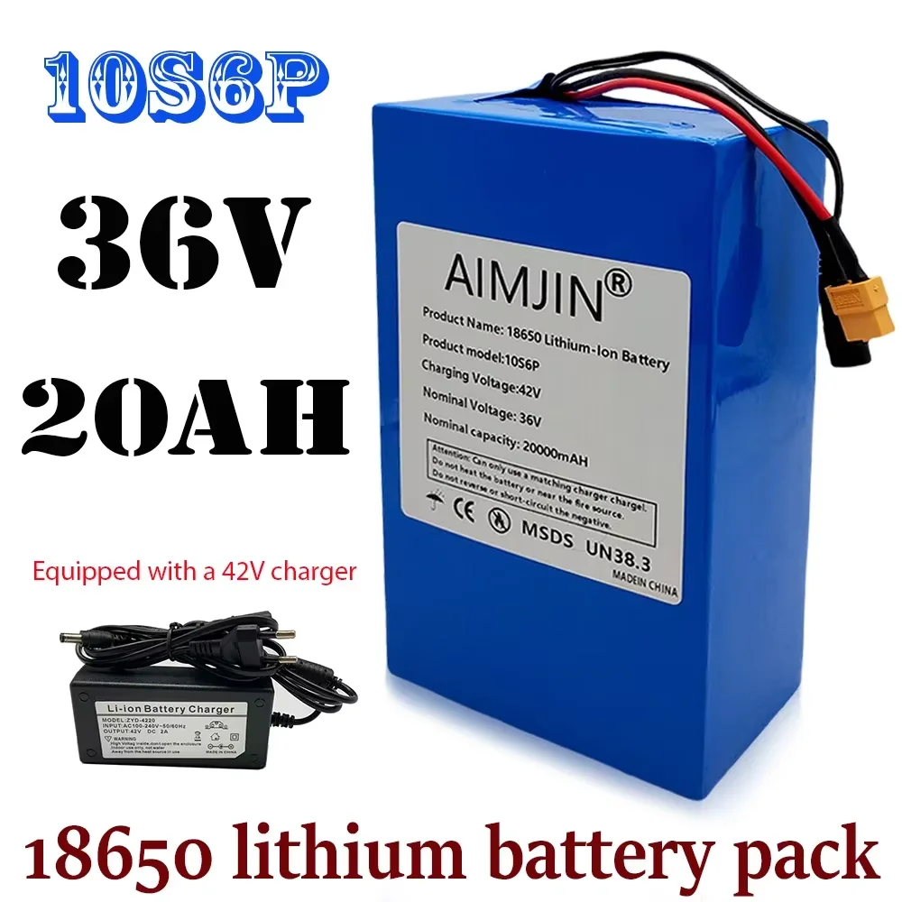 

36V 20Ah lithium battery 10S6P battery pack built-in BMS Replacing batteries for electric bicycles and wheelchairs，+ charger