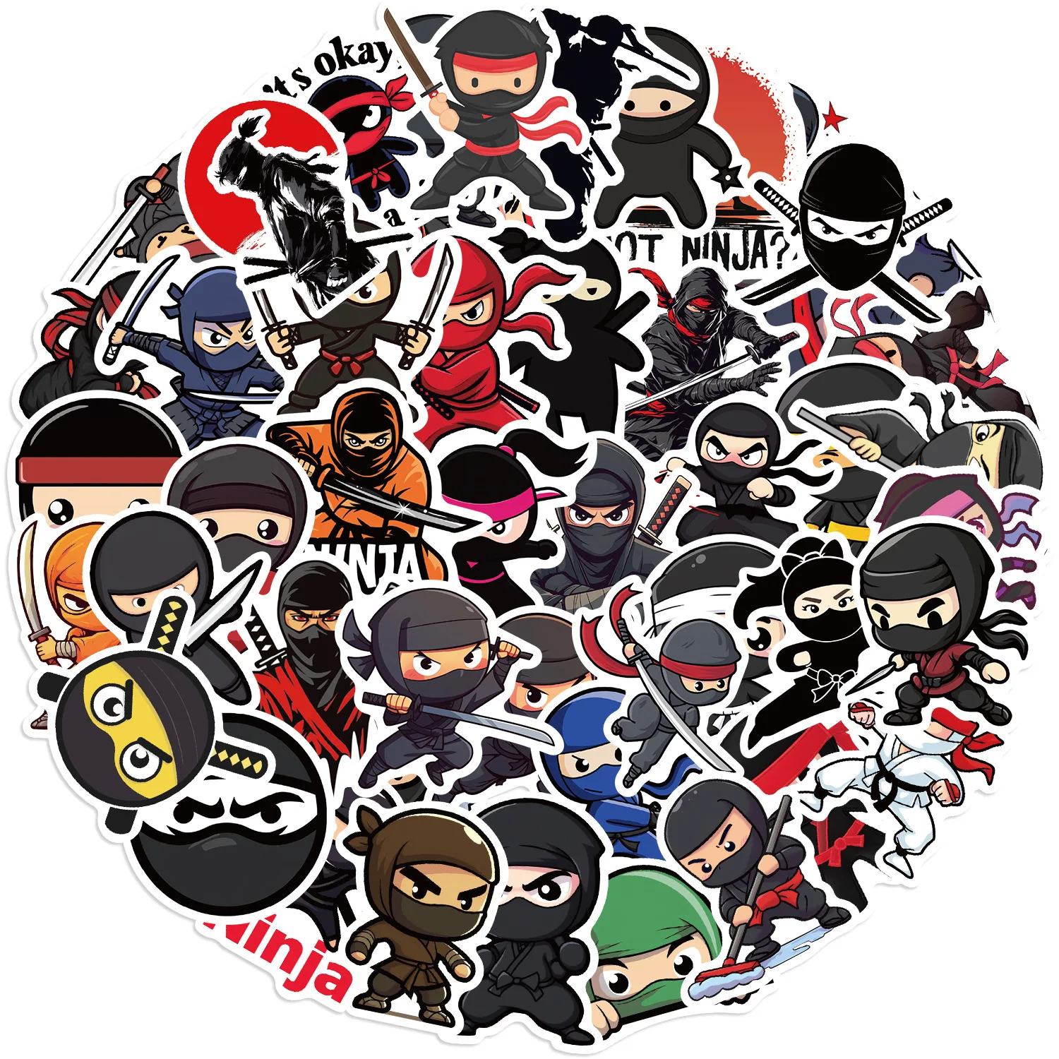 10/50PCS Cute Ninja Stickers Cartoon Waterproof Decals for Laptop Helmet Wardrobe Skateboard Fridge Phone Gift for Kids Birthday