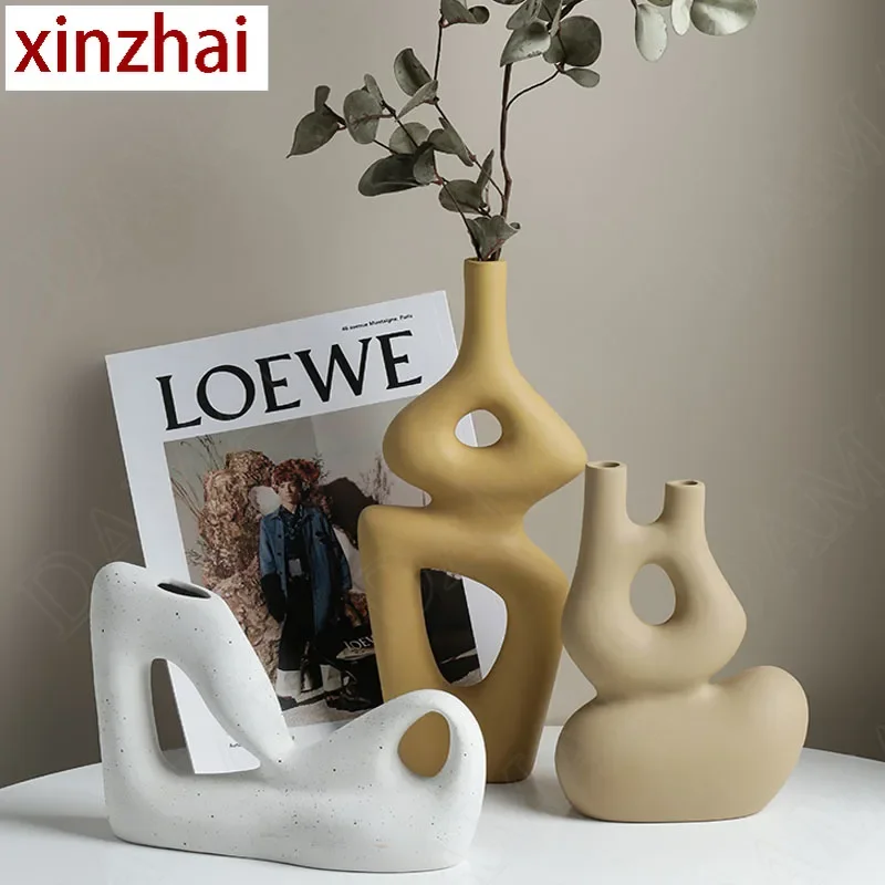 

European Ceramic Vases Creativity Irregular Decorative Living Room Desktop Flower Vase Art Home Decoration Modern Ornaments