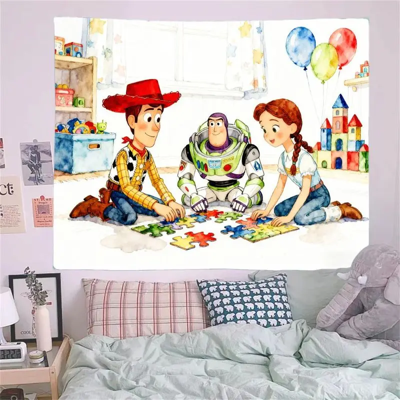 1 Buah Puzzle Jigsaw Toy Story Woody Buzz & Girl, Tapestry Poliester Modern, Dekorasi Dinding Kamar Anak, Hadiah untuk Penggemar