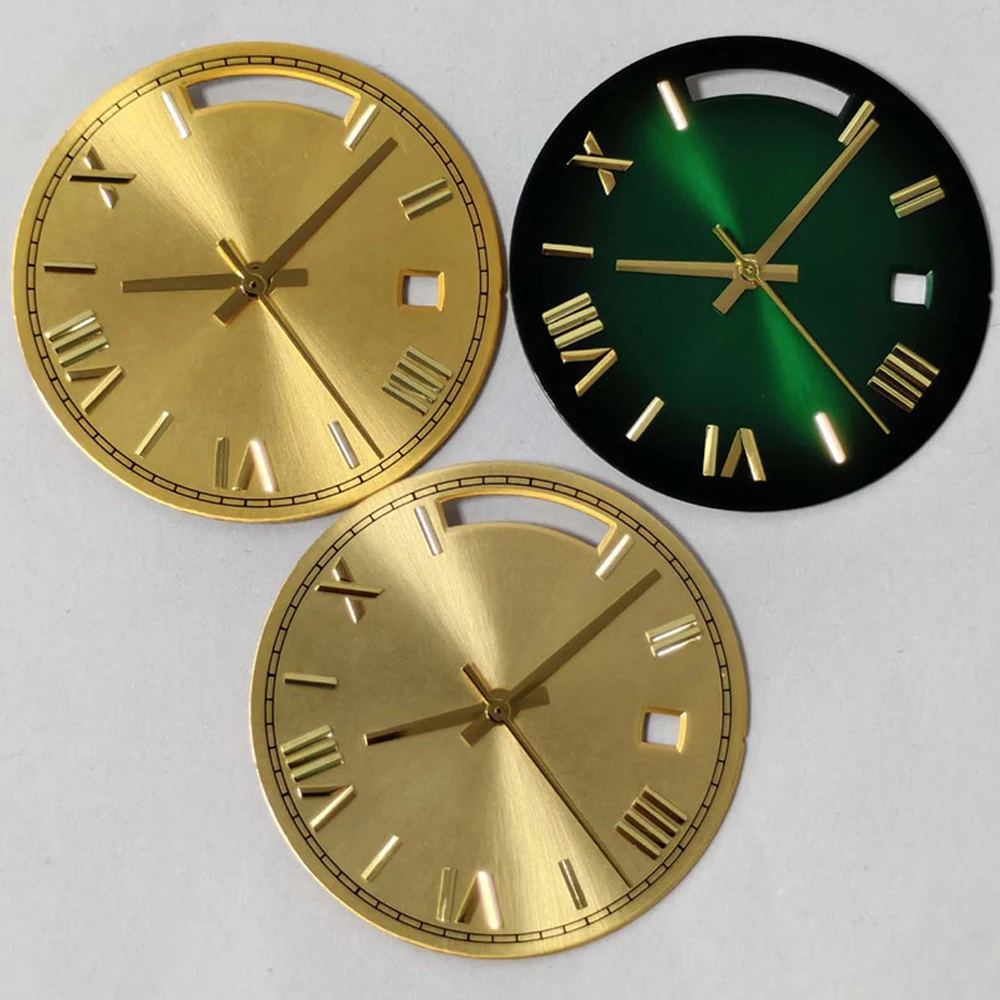 

30.8mm Roman Numeral Watch Dial Pointers Gold Nails No Luminous Dial Calendar Display for 8285 Movement Watch Face With Hands