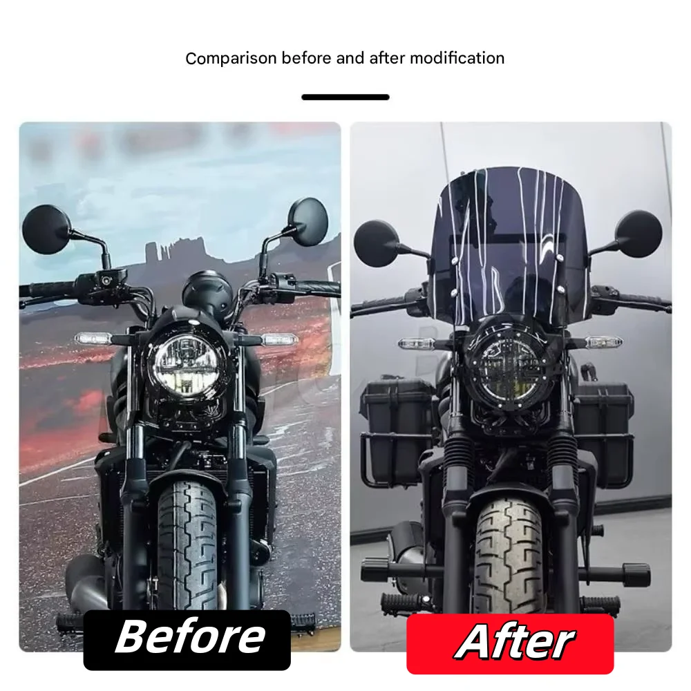 For Eliminator 500 Modified Transparent Windshield, Original Headlight Net Protector, Air Deflector, and Decorative Accessories