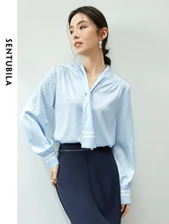 SENTUBILA Elegant Bow Neck Printed Chiffon Blouse 2024 Spring Fashion Long Sleeve Shirts French Style Gentle Tops 141V53316