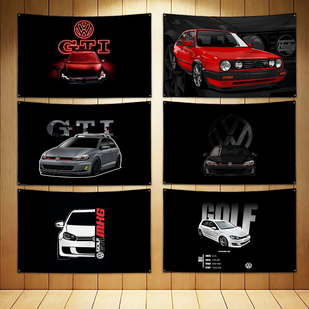 

Автомобильный флаг для гольфа Gti, полиэфир цифровая печать Banner для V-Volkswagen, настенное украшение для гаража с Люверсами