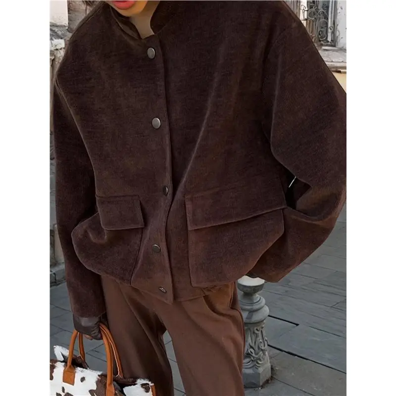 Women's Jackets Casual Button Down Shacket Fashion Top Brown S Eco-Friendly