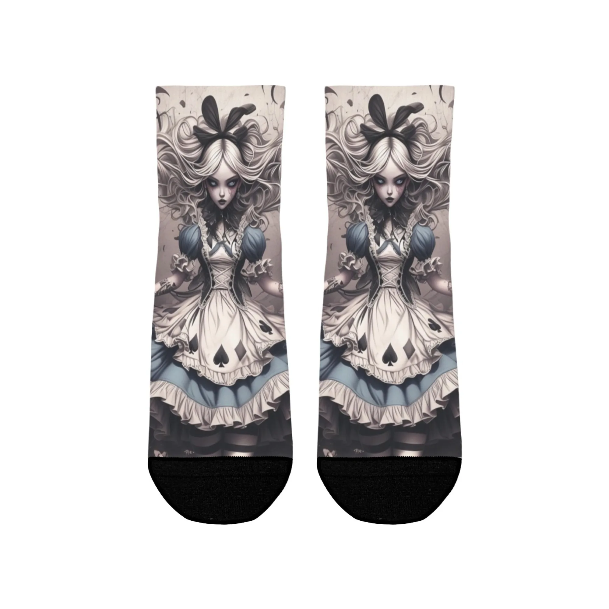 Dark Alice Mysterious Girl Print Socken Harajuku Retro Hip Hop Socken Neuheit Crazy Happy Crew Socken Weiche Atmungsaktive Unisex Geschenk