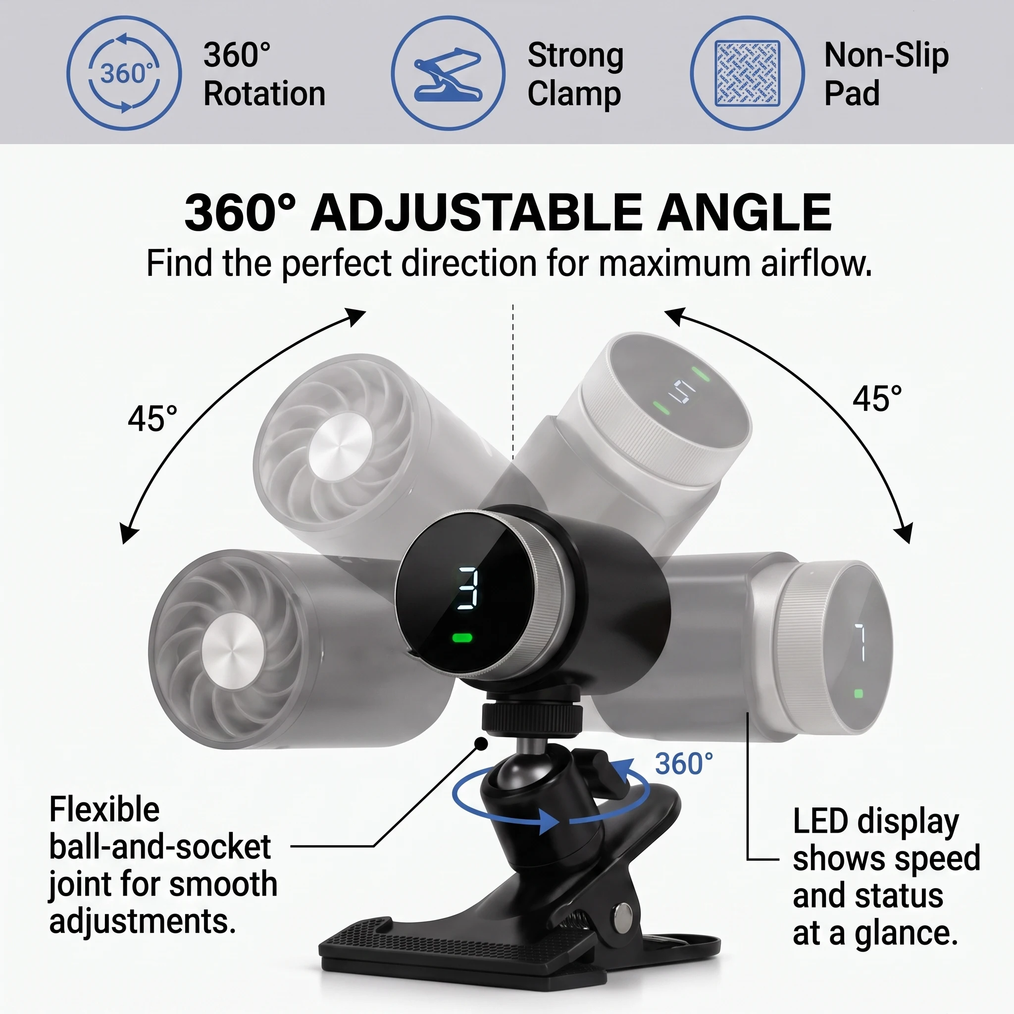 Clip Holder for Shark ChillPill Fan Backpack Strap Belt Mount 360 Adjustable Hands Free Portable Cooling Accessory