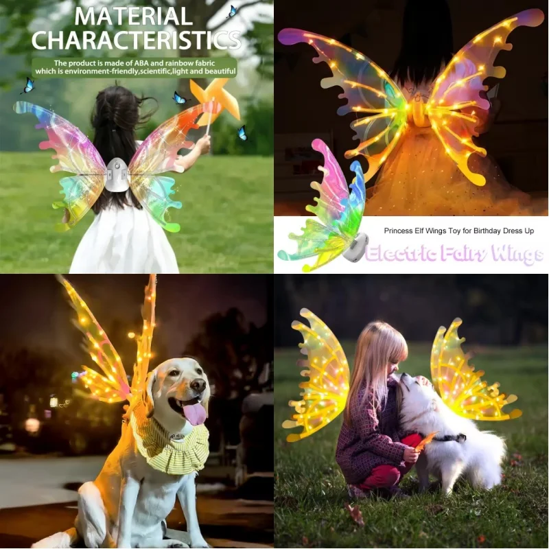 Electric Butterfly Wings Moving Elf Wings Glowing Shiny Moving Fairy  with Light Fairy Wings for Birthday Christmas Angel