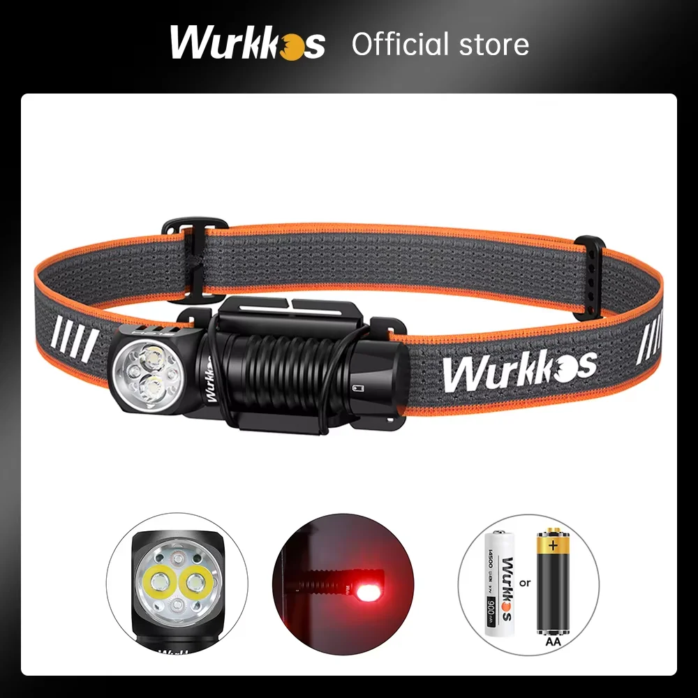 

Wurkkos HD12 850 Lumens Rechargeable 14500/AA Headlamp with Red Light Flashlight with Magnet Tail for Camping Hiking Fishing