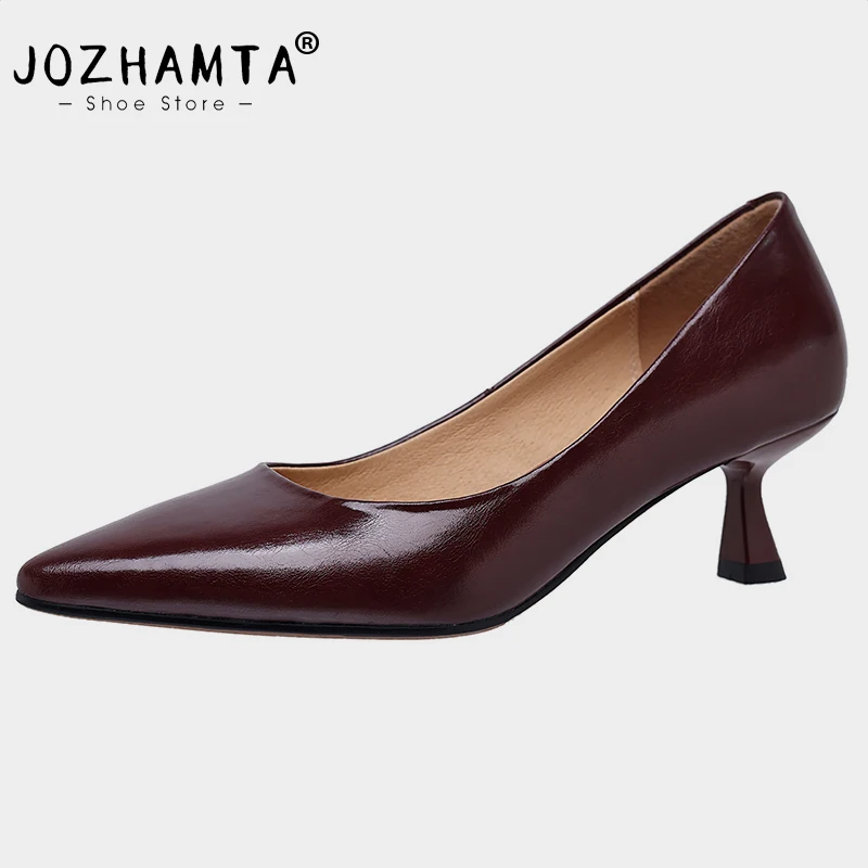 JOZHAMTA Size 31-43 Women Pumps Real Leather Elegant High Heels Shoes Sexy Pointed Toe Spring 2025 Office Lady Daily Dress