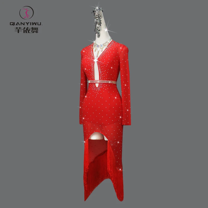 Abito da ballo latino per ballo di fine anno Abbigliamento da pratica per donna Costume sportivo Sala da ballo Concorso americano Abito midi con nappa Gonna da palcoscenico per ragazza