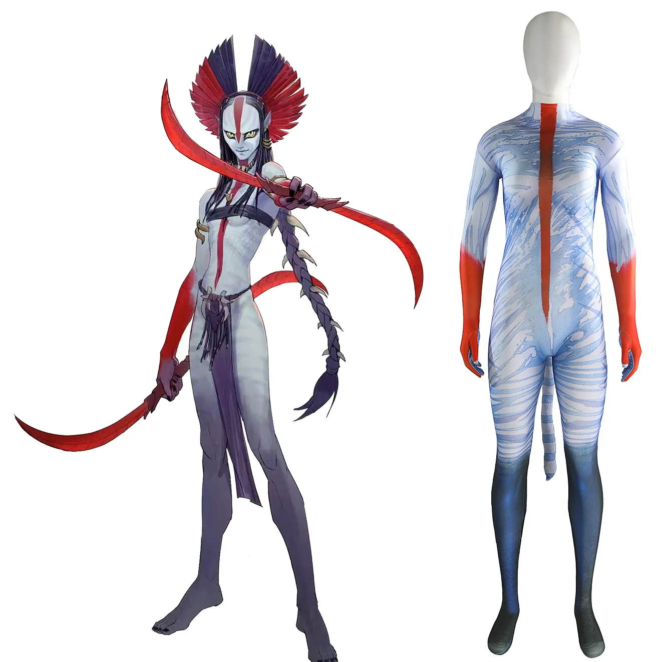

Avatar Fire and Ash Cosplay Ash Clan Female Chieftain Varang Costume 3D Printed Spandex Bodysuit Halloween Costume for Adult