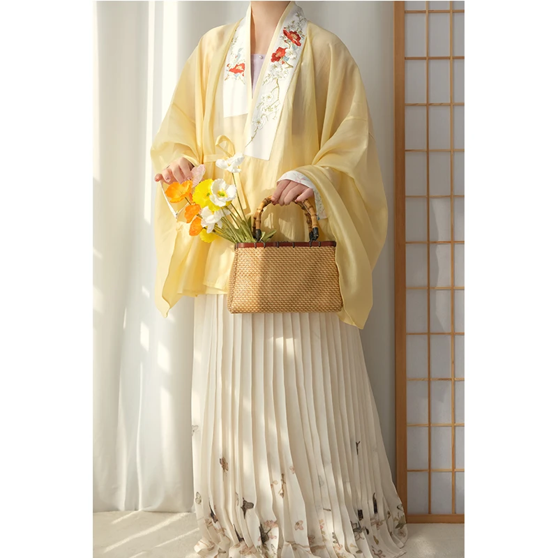 original joy on the  the Ming system of tencel pair to wear the  sleeve short shirt pleated skirt spring and summer Hanfu women