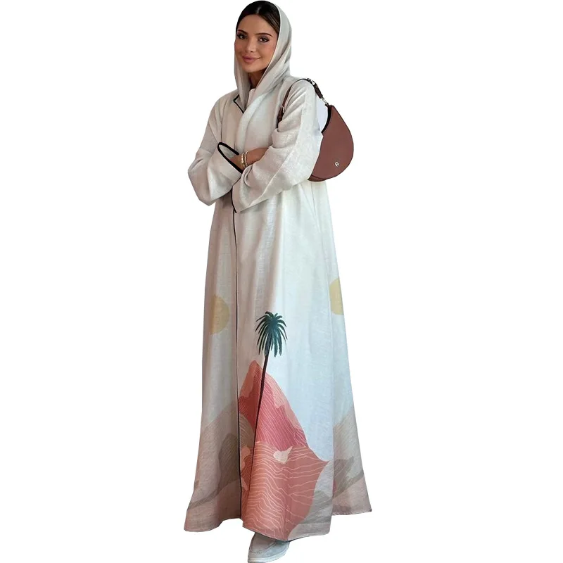 Ramadan Muslim luxury fashion Arab gown Abaya cardigan coat casual wear Middle East Türkiye printed linen Islamic dress