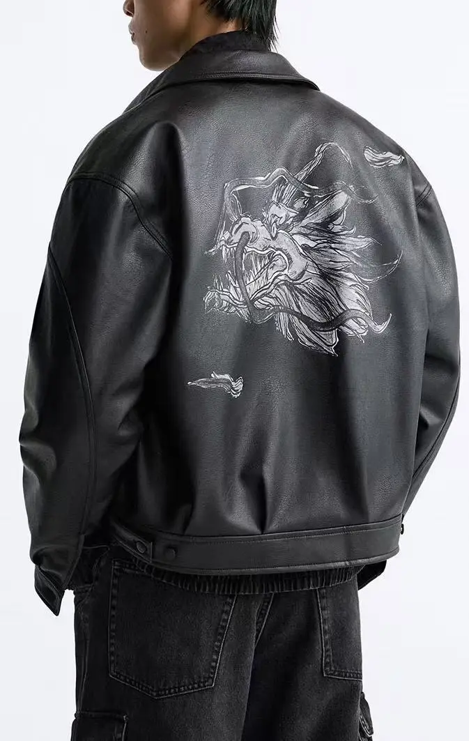 

Куртки-бомберы из искусственной кожи с принтом, мужские осенние ветровки, плащи, мотобайкерская верхняя одежда, мужская одежда, кожаная куртка, мужская