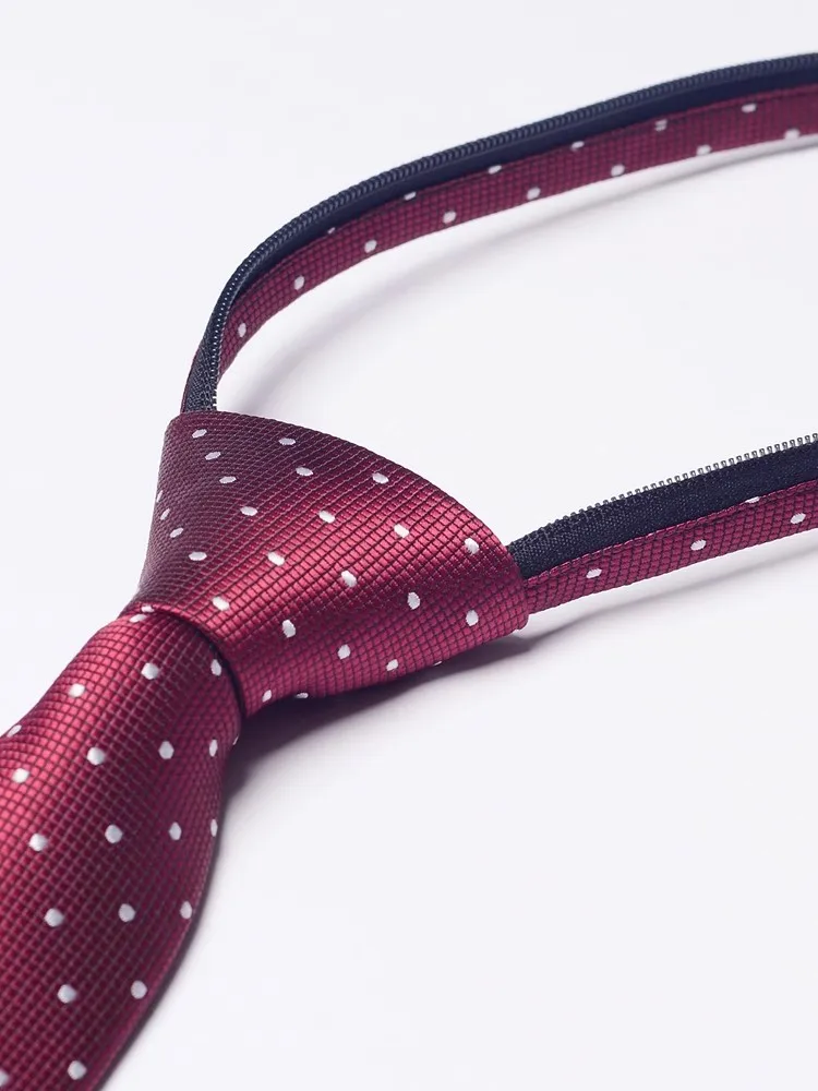 Corbata con cremallera de punto blanco rojo vino de alta calidad para hombres, versión estrecha de moda, corbata conveniente para Banquete de negocios, 7cm