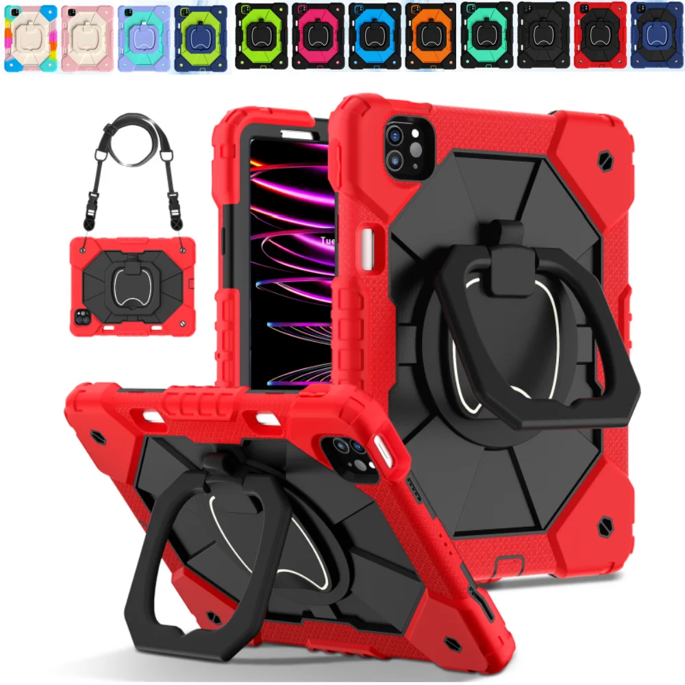 

Heavy Duty Case for iPad 11th 11 inch 10th 10.9" Silicone + PC Shockproof 360° Rotating Stand Tablet Cover with Shoulder Straps