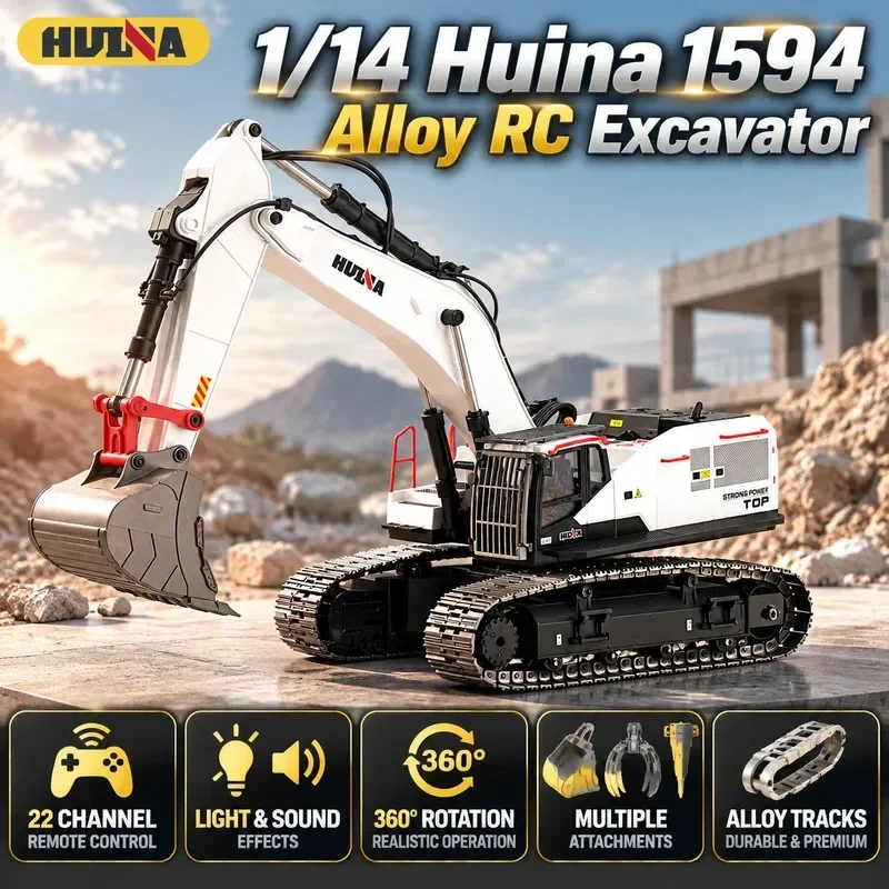 Hot 1:14 Huina 1594 22-Channel Remote Control Alloy Crawler Excavator RC Electric Engineering Vehicle Model With Sound And Light