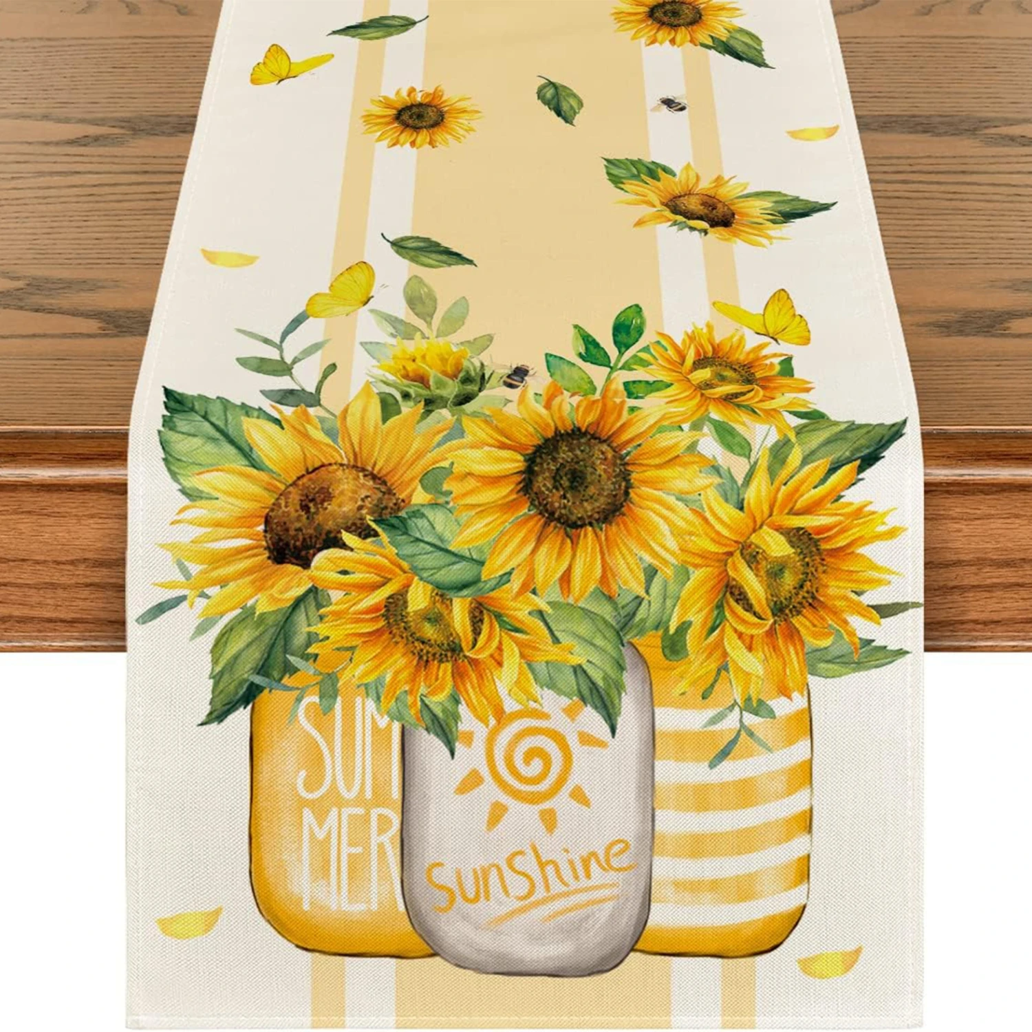 2026 Summer Sunflower Print Table Runner, Bright Floral Decorative Runner For Dining Table, Kitchen, Parties And Home Decor