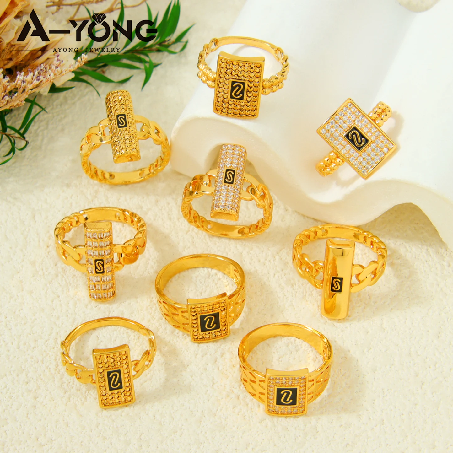 Luxuriöse Zirkonia-Monaco-Ringe, 21k vergoldet, italienischer, unregelmäßiger, cooler Hip-Hop-Ring, Dubai, für Damen, Event, Party, hypoallergener Schmuck – Detail 2