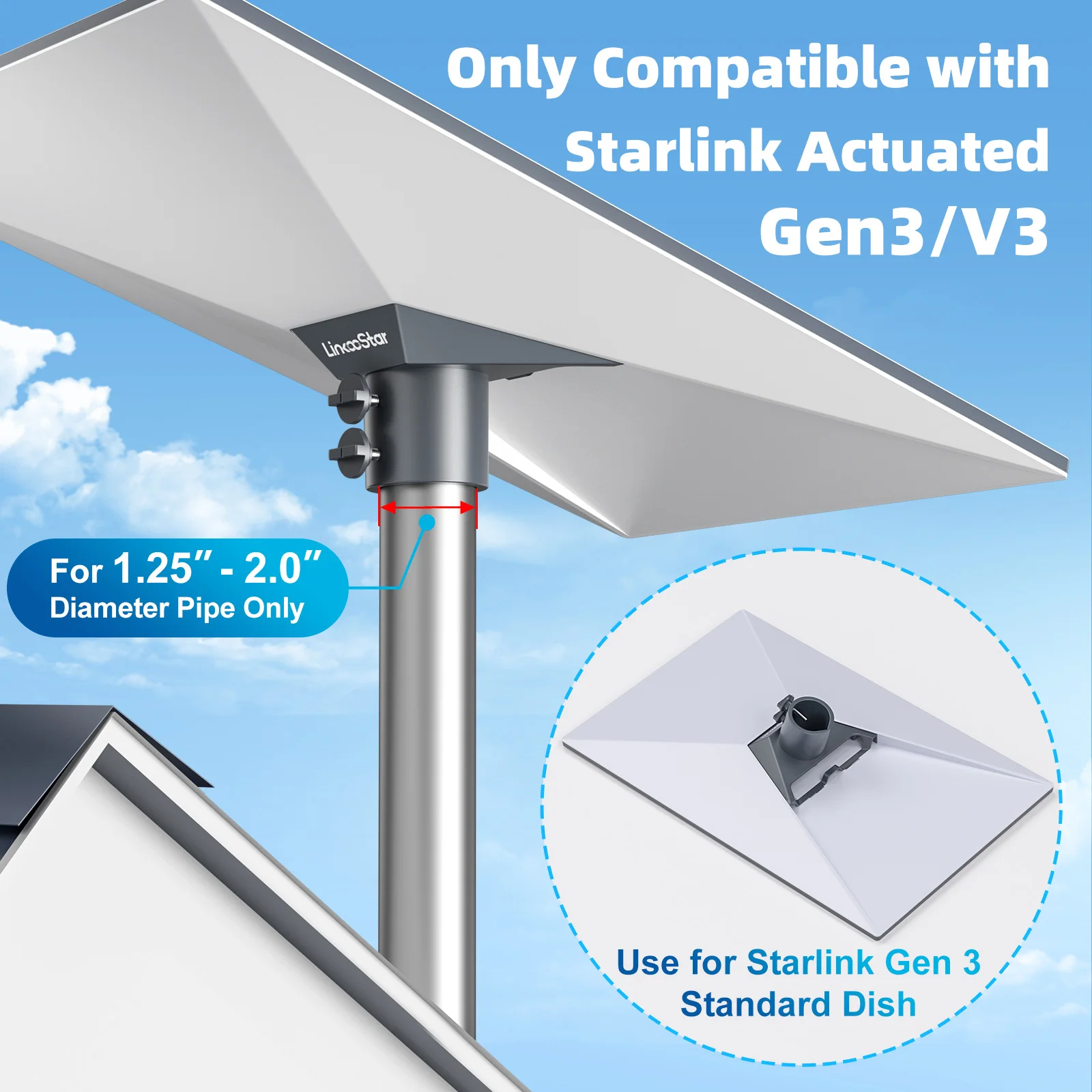 ل StarLink Gen 3 جبل الأنابيب محول ل StarLink Gen3/V4 تصاعد لوحة سقف جبل Gen 3 جبل عدة الملحقات طبق قياسي