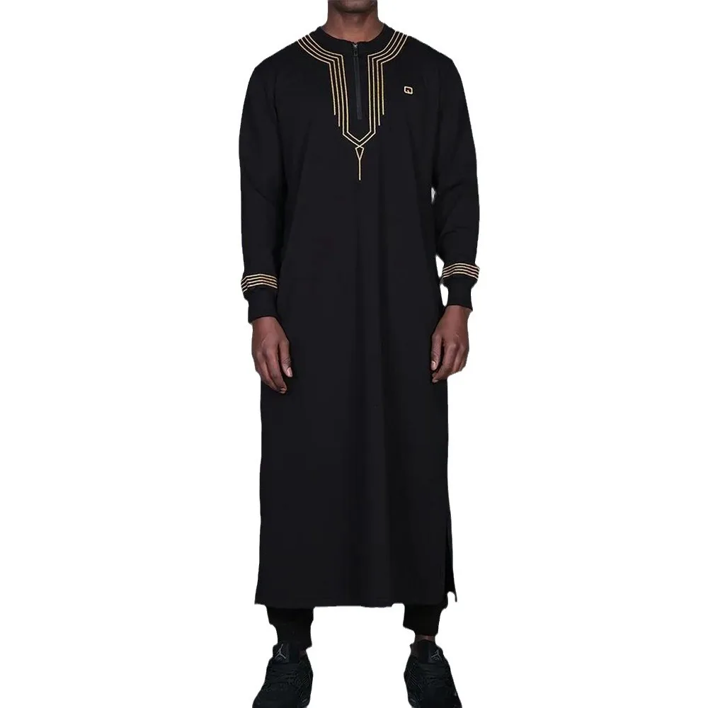 New Men Dubai Kaftan Islam Abayas Eid Muslim Long Robe Embroidery Gown Abaya Arab Batwing Sleeve Ramadan Robe Loose Modest Male - Image 2