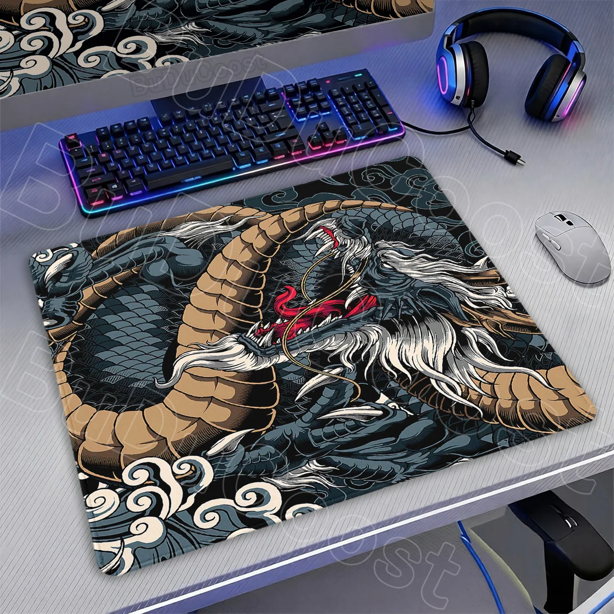 Small Size Japanese Dragon Mouse Mat Gaming Rubber Anti-slip Base Desk Pad Durable Xs Laptop Square Gamer Office Keyboard Carpet