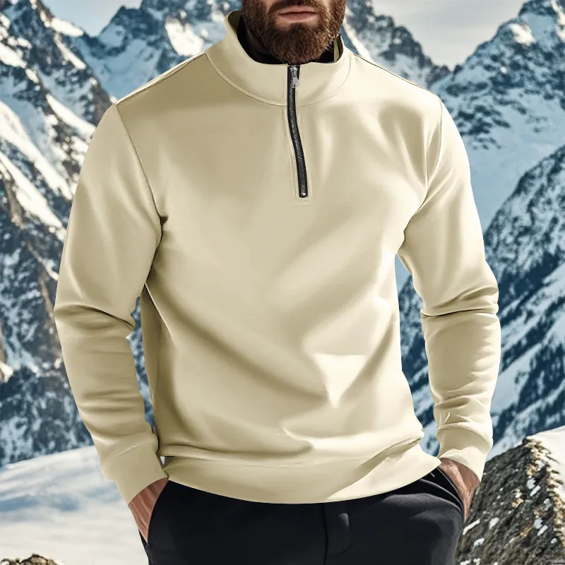 Herbst winter männer Casual Hoodies Tops Männer Einfarbig Zipper Pullover Langarm Stehen Kragen Fleece Warme Pullover Kleidung