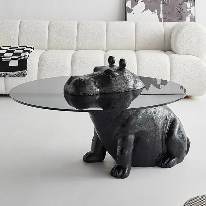 Online celebrity hippo tea table creative circular tempered glass minimalist modern small living room, new movable tea table