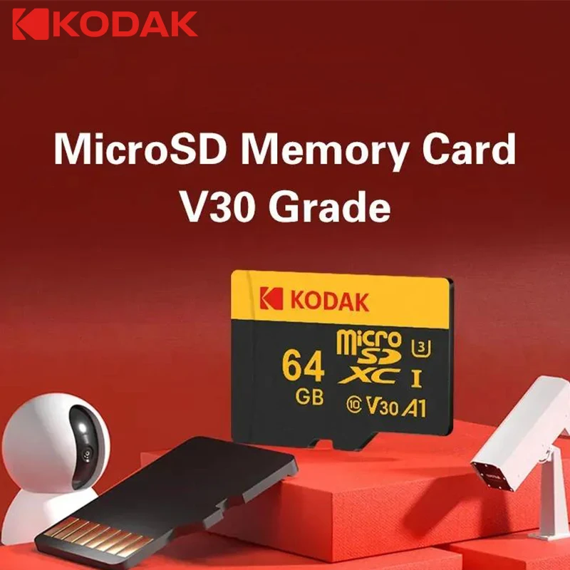 KODAK MicroSD Card Black Memory Card Class10 32GB 64GB 128GB 256GB U3 4K High Speed Flash Memory TF Flash Cards for Phone