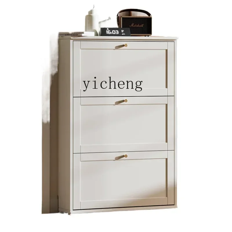 GZ Ultra-Thin Home Tilting Shoe Cabinet Door Home Solid Wood Porch Entrance Foyer Narrow Wall-Free Installation