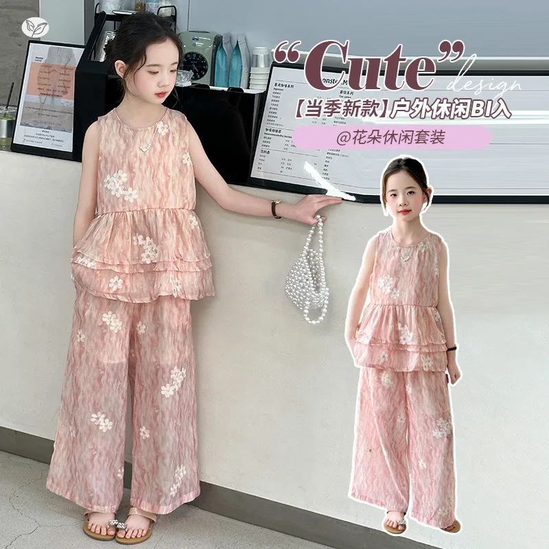 

Girls' Lightweight Suits Floral Sleeveless Top Suits Teen Summer Suits 2025 New Arrivals Casual Two-Piece Sets