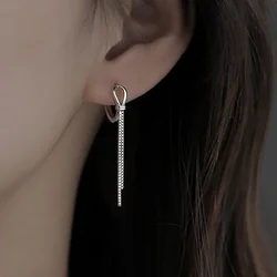 VOQ Silver Color Earrings Fashion Vintage Women's Simple Knotted Tassel Chain Party Jewelry Birthday Korean Earrings
