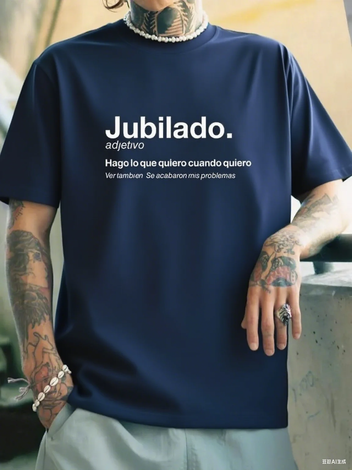 "Jubilado" الإسباني مجانًا - نمط شعار حماسي من القطن الخالص، طباعة صيفية جديدة بأكمام قصيرة، فضفاضة ومتعددة الاستخدامات