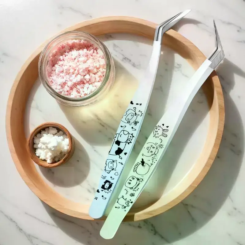 Cartoon Print Falsche Wimpern Pinzette Edelstahl Gebogene Professionelle 3D Wimpern Verlängerung Pinzette Make-Up-Tools