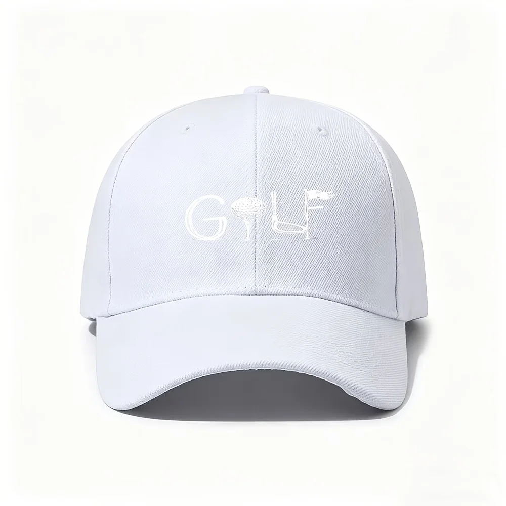 1pc Golf Themed Word Art Sketch Outline Baseball Cap, Minimalist Golf Ball, Club Flag Design Hat