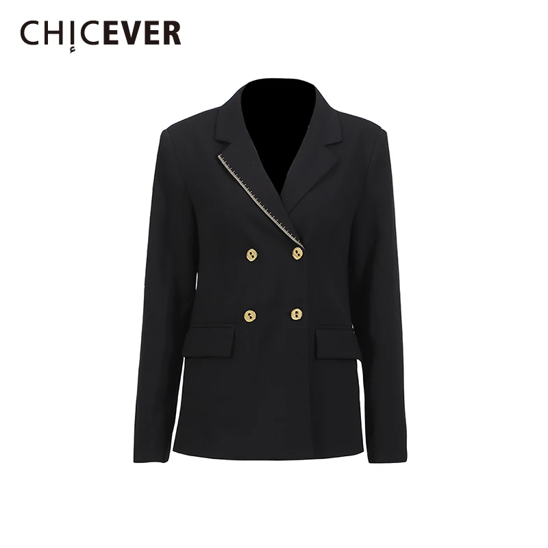 

CHICEVER Solid Spliced Button Basics Jacket Female Lapel Long Sleeve Slimming Temperament Women's Jackets Summer Style Fashion