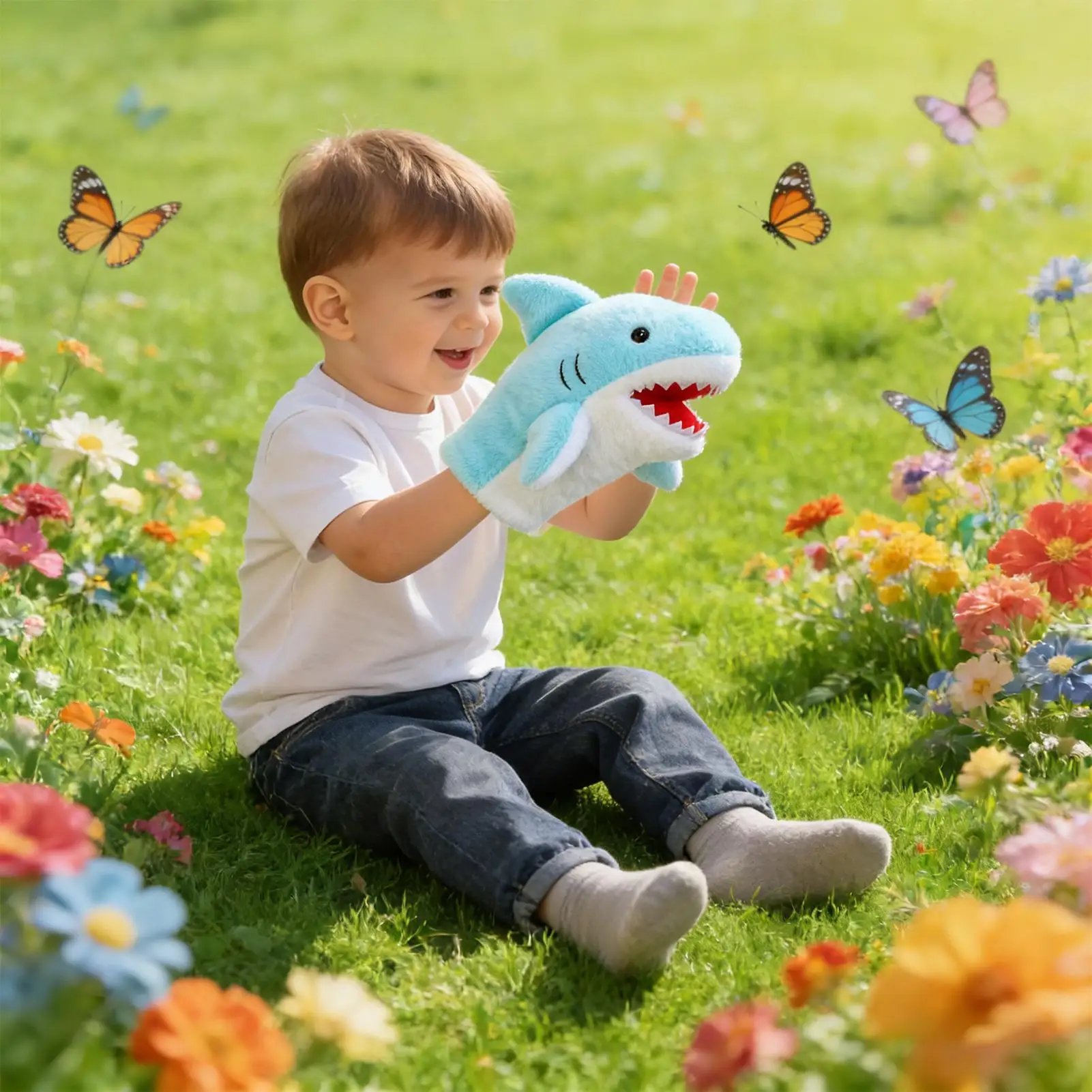 Hand Puppets Stuffed Shark Toys With Moveable Mouth Plush Puppet For Kids Family Home Party School Classroom Playroom Daycare