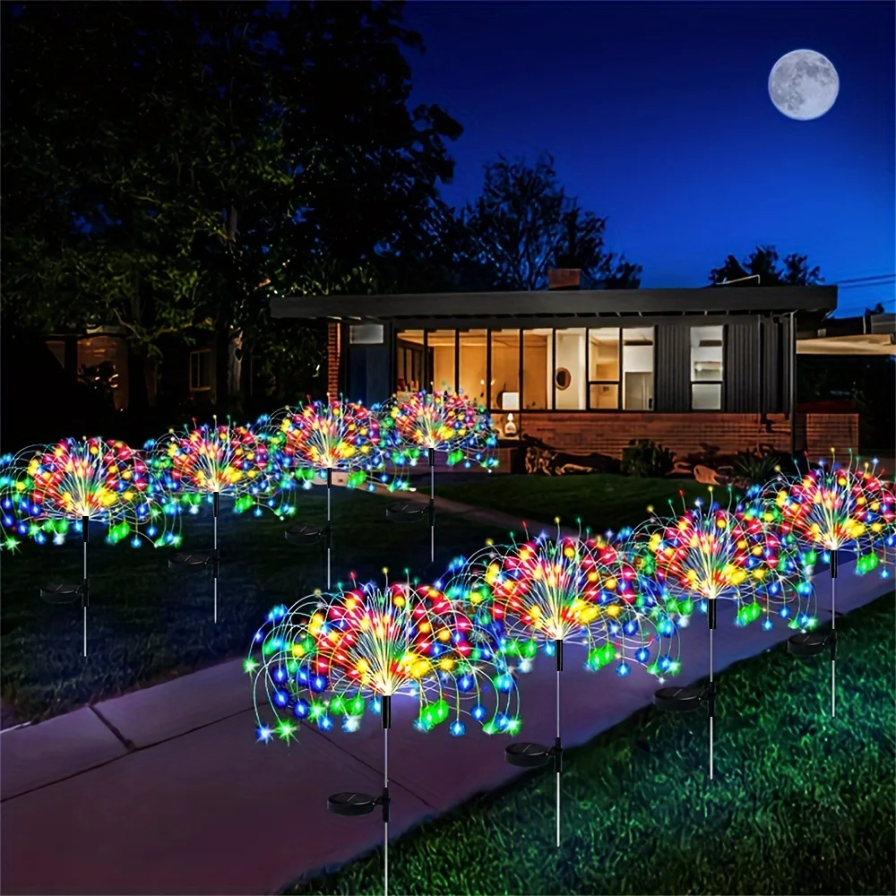 Solar Fireworks Lights, IP65 Waterproof, 8 Adjustable Lighting Modes, 60/200/300/420LED Per String For Yards, Courtyards, Campin