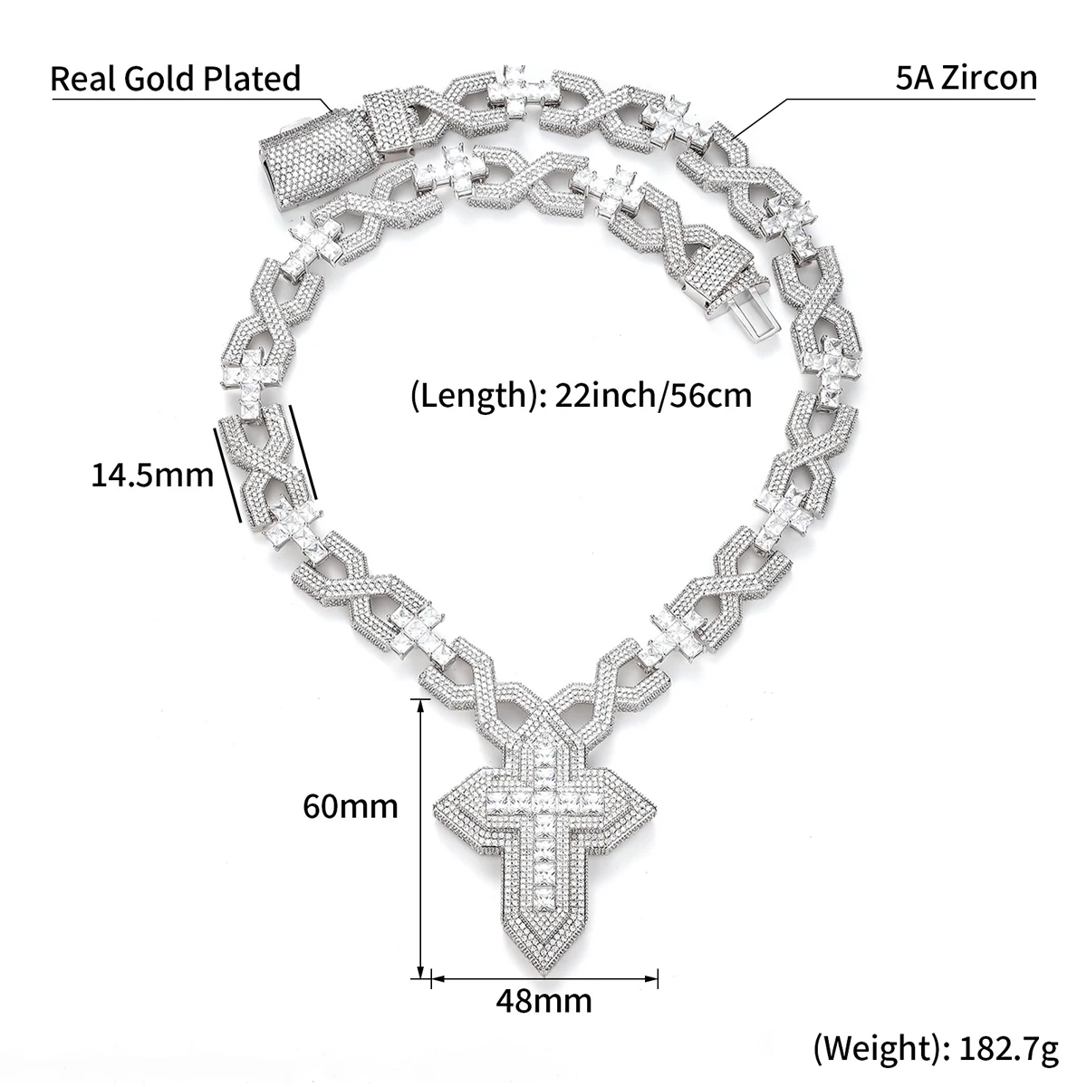 Iced Out Cross Pendant Necklace Infinity Link Chain With 3D Large Cross Charm Hip Hop Bling Jewelry For Men Religious Chain Gift