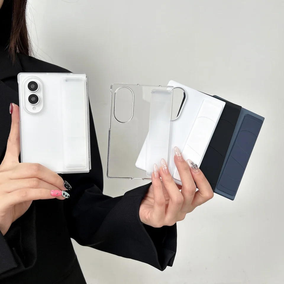 Funda de silicona elástica con correa para muñeca para Samsung Galaxy Z Fold 7 6 5 4 Z Fold 8 Ultra, esmerilada transparente a prueba de golpes 5