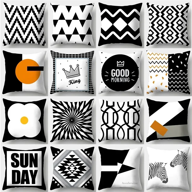 Black And White Series Cushion Cover 45cm X45cm Pillow Case Square Sofa