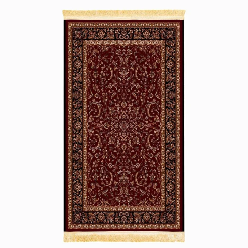 VIKAMA Islamic Prayer Rug Muslin Prayer Mat with Burgundy Vintage Tassel Worship Mat for Religious Rituals Lightweight Foldable