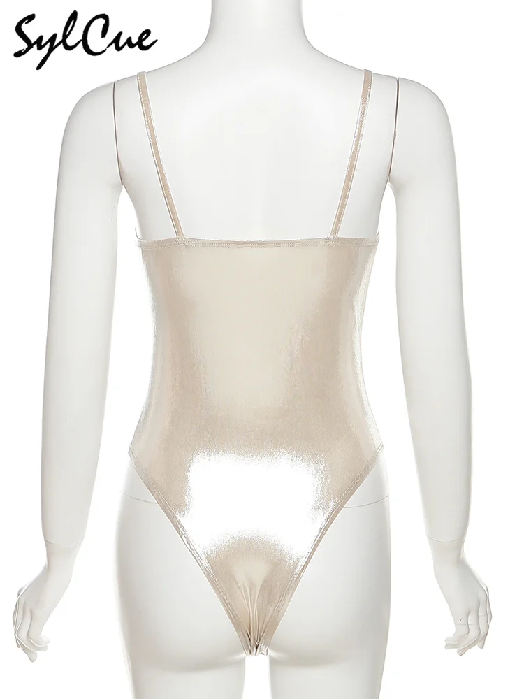 Sylcue Metallic Matte Vintage All-match Summer High Street Travel Confidente Sexy Skinny Hot Mature Femminile Sling Body
