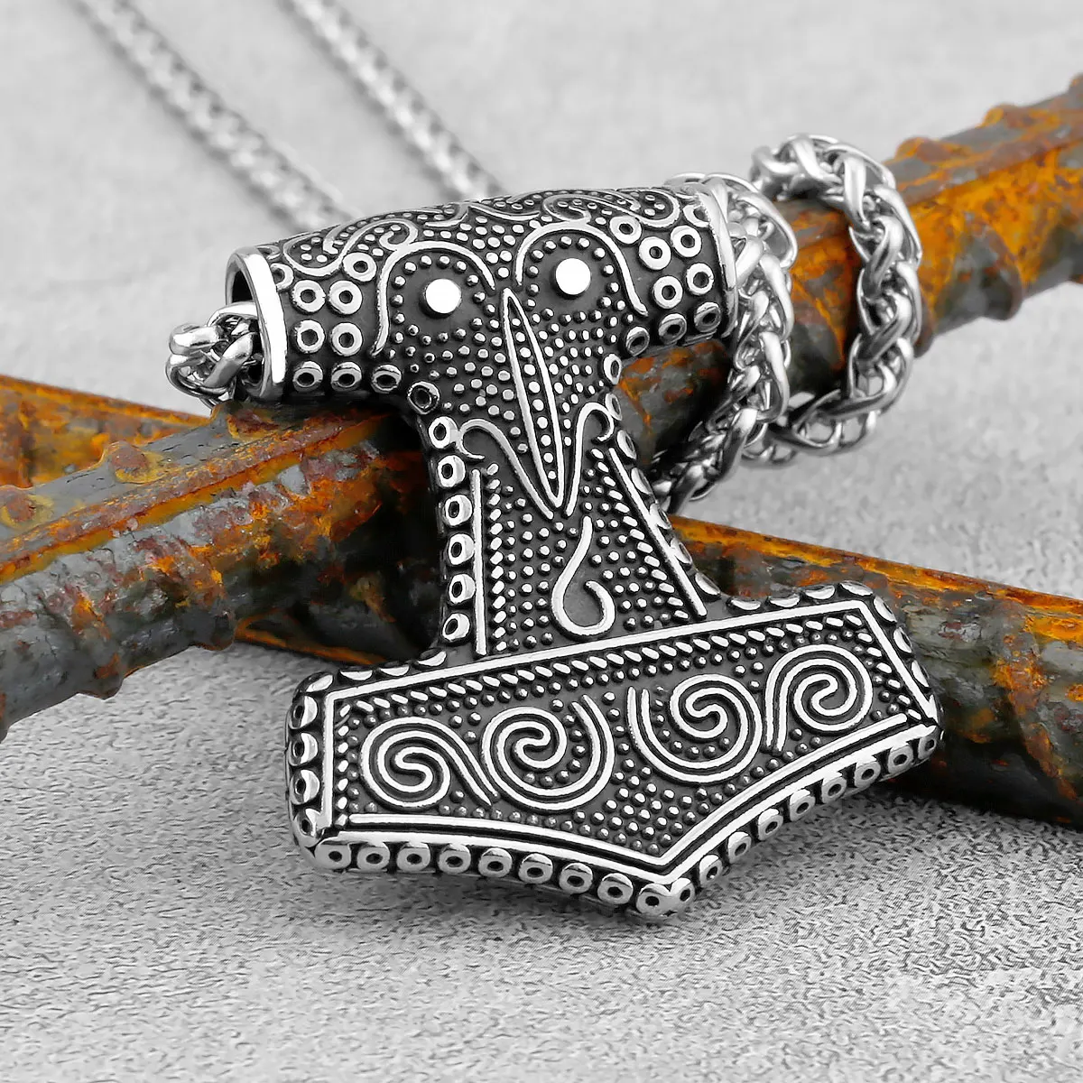 316L Stainless Steel Viking Thor Hammer Pendant Necklace Men Norse Viking Celtic Odin Raven Necklace Amulet Jewelry Wholesale